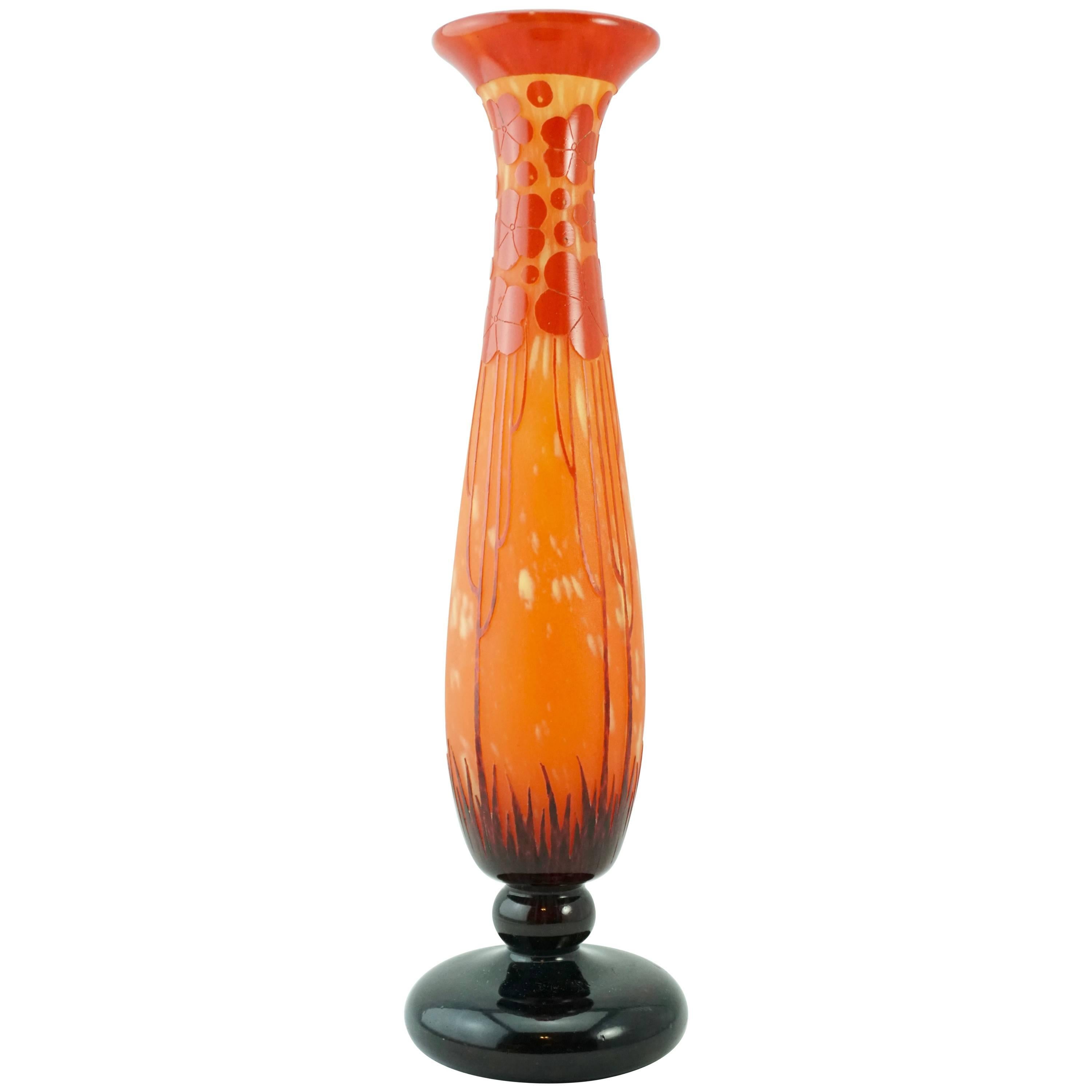 Charles Schneider Le Verre Francais Cardemines Red Cameo Vase For Sale
