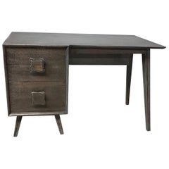 Vintage Mid-Century Modern Ebonized Ash Single Pedestal Desk