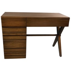 Vintage Mid-Century Modern Mahogany X-Base Pedestal Desk