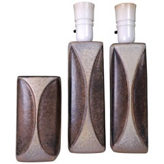 Michael Andersen Set di lampade grafiche in ceramica e vaso, anni '50
