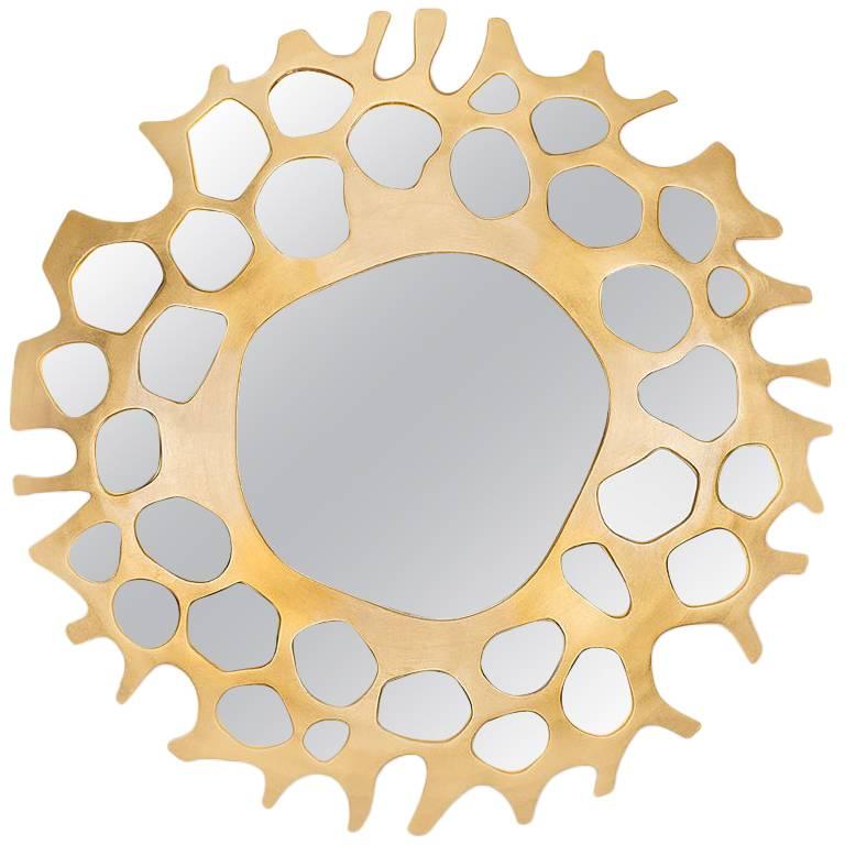 Gold Pearl Mirror with Gold Leaf For Sale