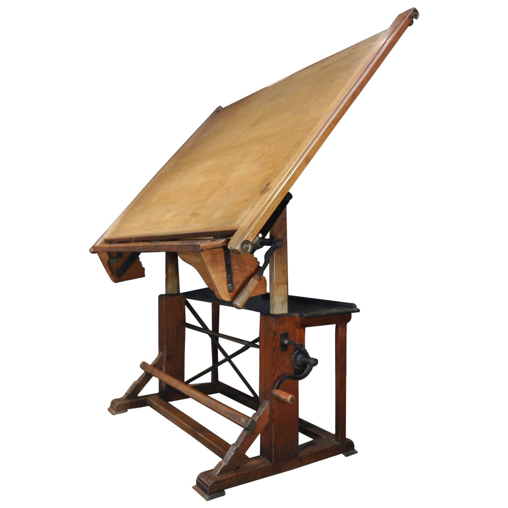 French Adjustable Architect's Drafting Desk Table, 1920s