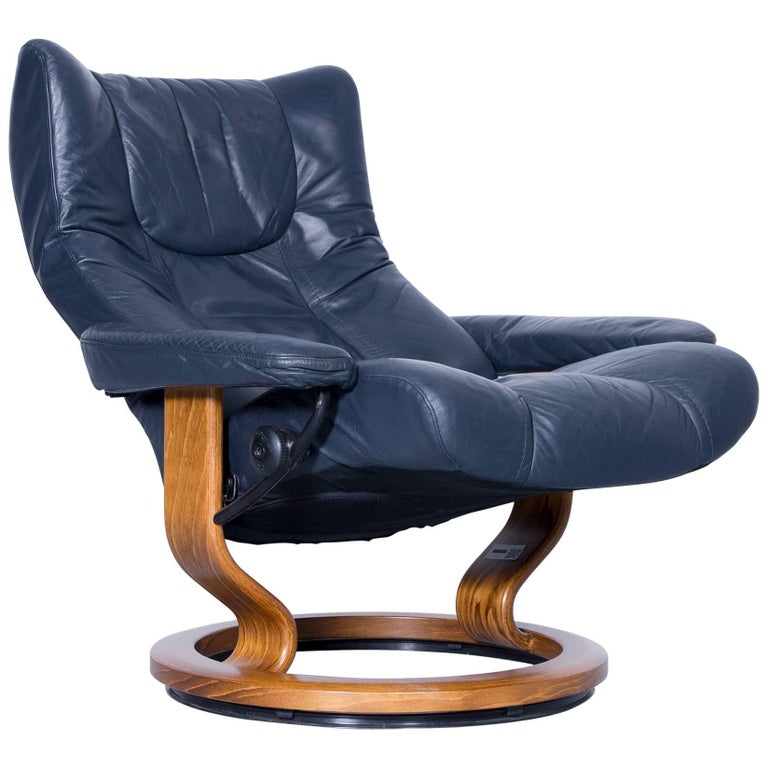Stressless Wing Relax Armchair Dark, Dark Blue Leather Recliner Chair