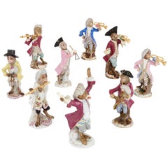 19th Century Meissen Porcelain Nine Piece Monkey Band Set