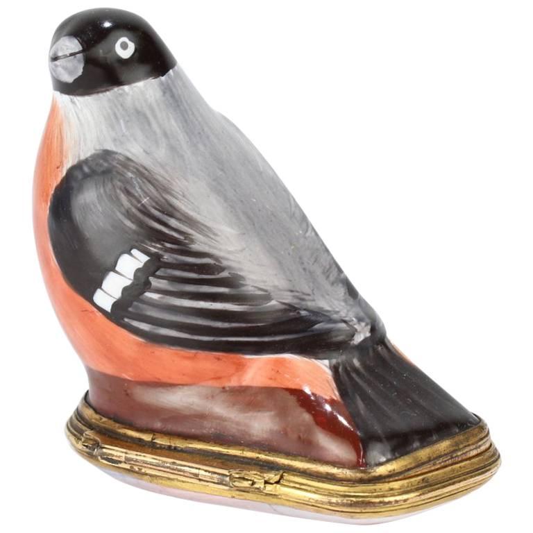 Antike antike Figuraler Vogel Battersea oder Staffordshire Emaille Bonbonniere / Schnupftabakdose