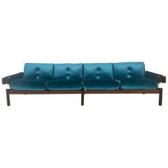 Brazilian Modern, Percival Lafer Couch, Four Seats, Rosewood and Metal Structure