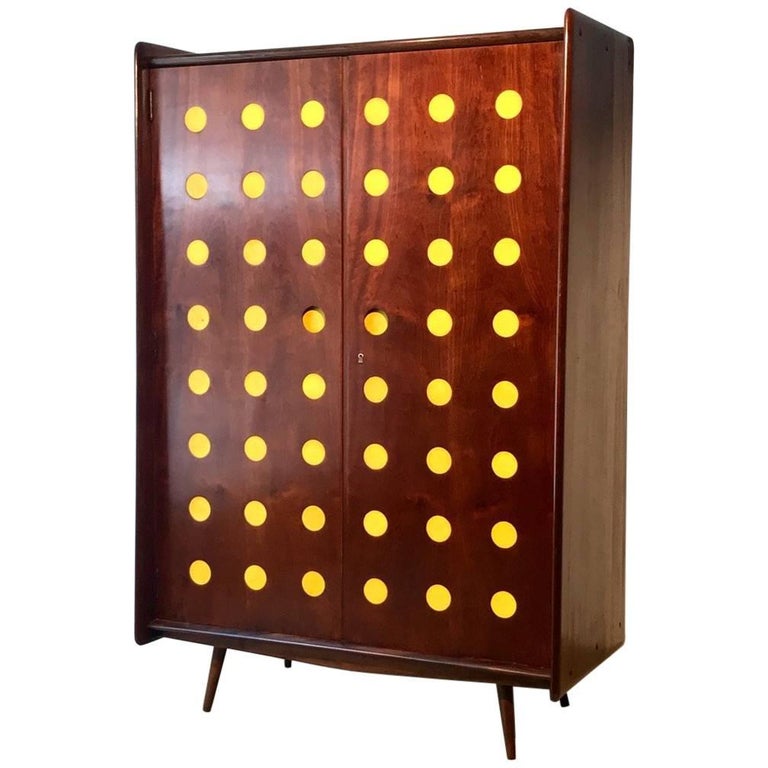 Modern Cimo Armoire in Hardwood with Yellow Details For Sale at 1stDibs