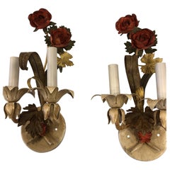 Wonderful Pair of Italian Tole Sconces Wired