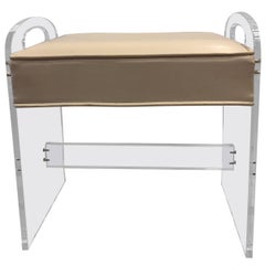 Fabulous Antique Lucite Bench with Leather Upholstery