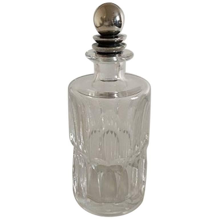 Georg Jensen Baccarat Bottle with Sterling Silver Pyramid Bottle Lid #206 For Sale