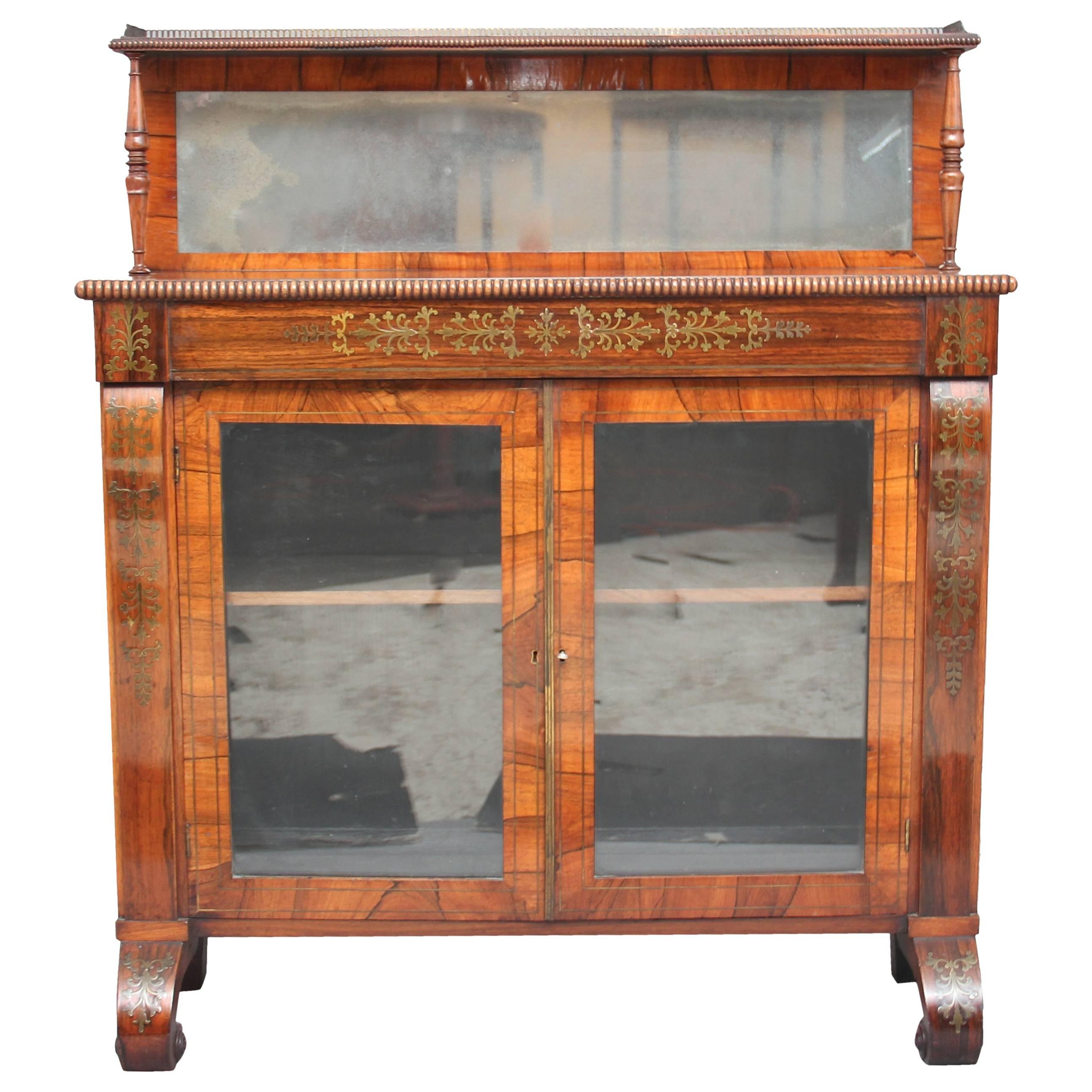 Regency Rosewood and Brass Inlaid Chiffonier For Sale