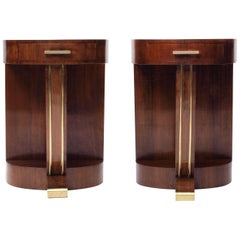 Pair of Rosewood Art Deco Demilune Nightstands Attributed to Maison Dominique