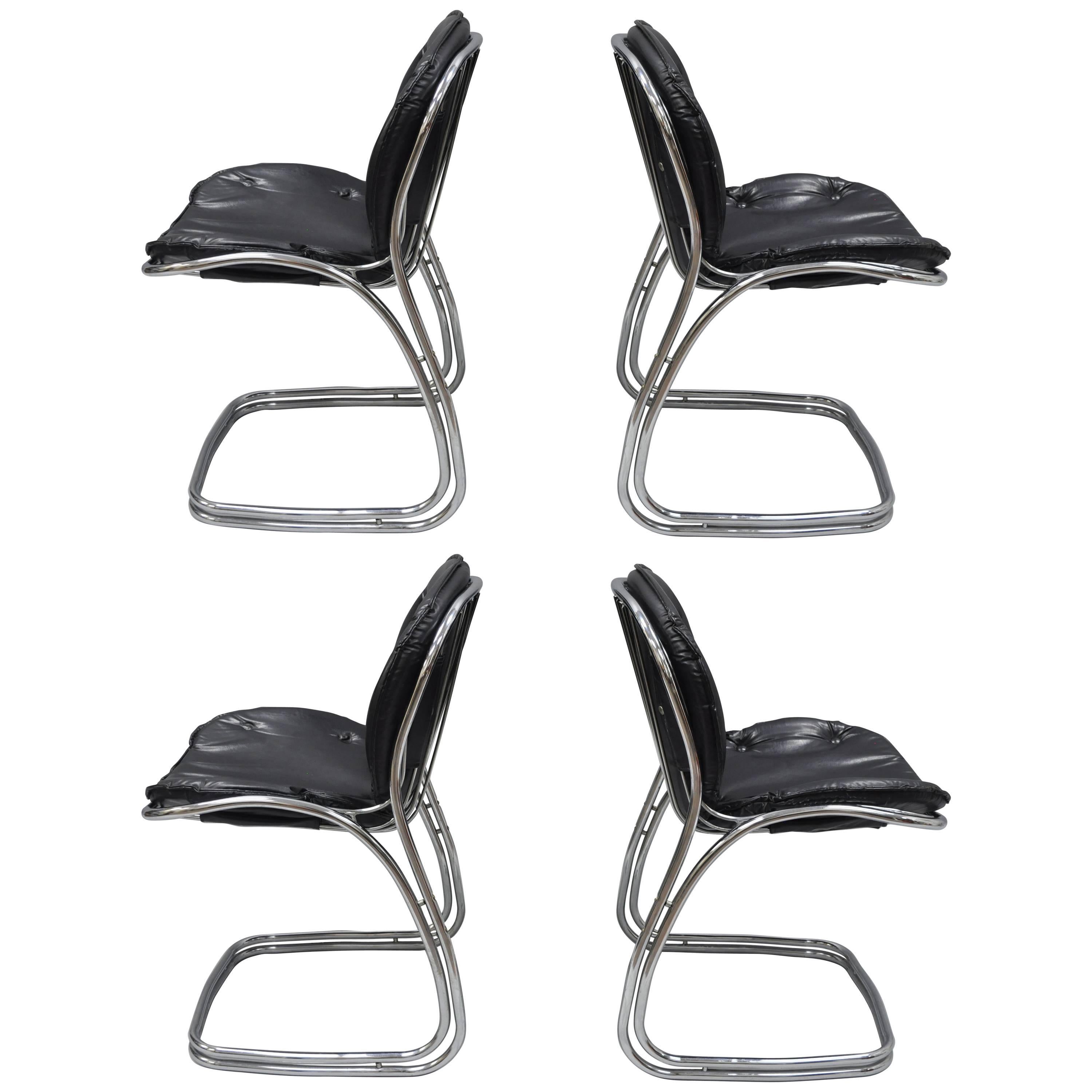 4 Chrome Mid Century Modern Sabrina Dining Chairs Attr. to Gastone Rinaldi RIMA