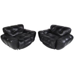 Pair of Italian Modern Tufted Leather Club Chairs