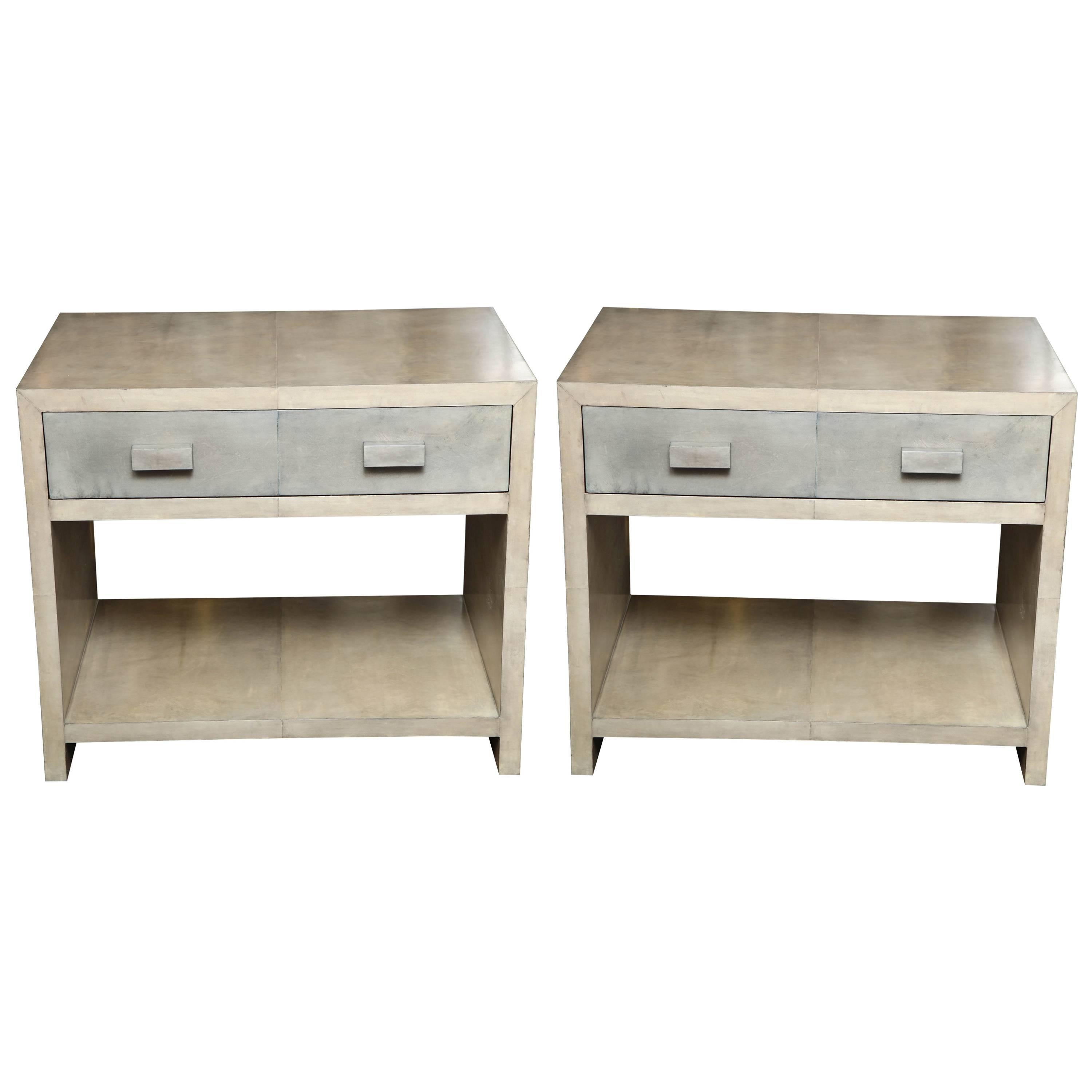 Pair of Two-Tone Parchment Nightstands For Sale