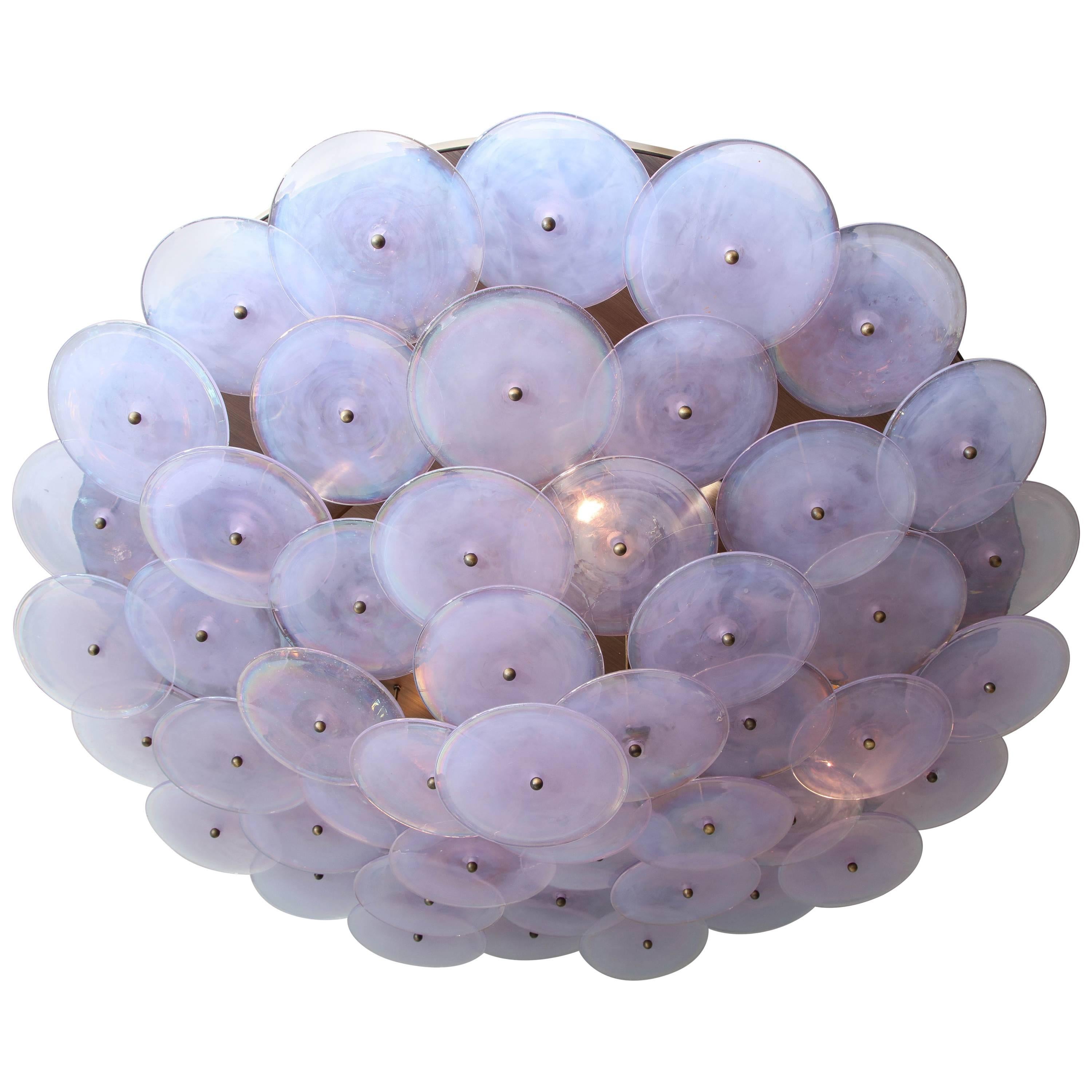 Custom Alex Iridescent Murano Glass Disc Flush Mount Light For Sale