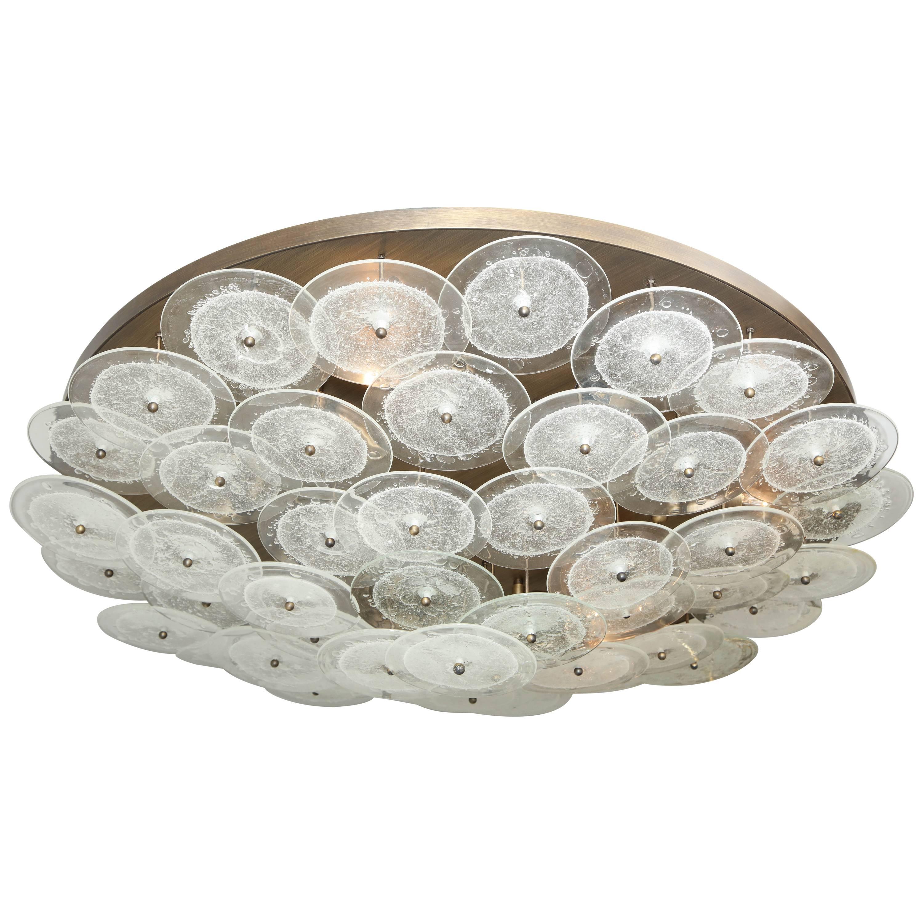 Custom Clear Bubble Murano Glass Disc Flush Mount Light For Sale