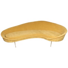 Yellow Velvet Italian Curved Sofa with Brass Legs