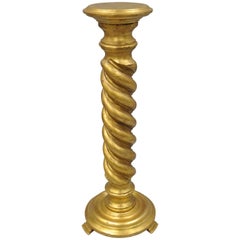 Italian Gold Leaf Spiral Carved Column Pedestal Stand Barley Twist Solid Wood