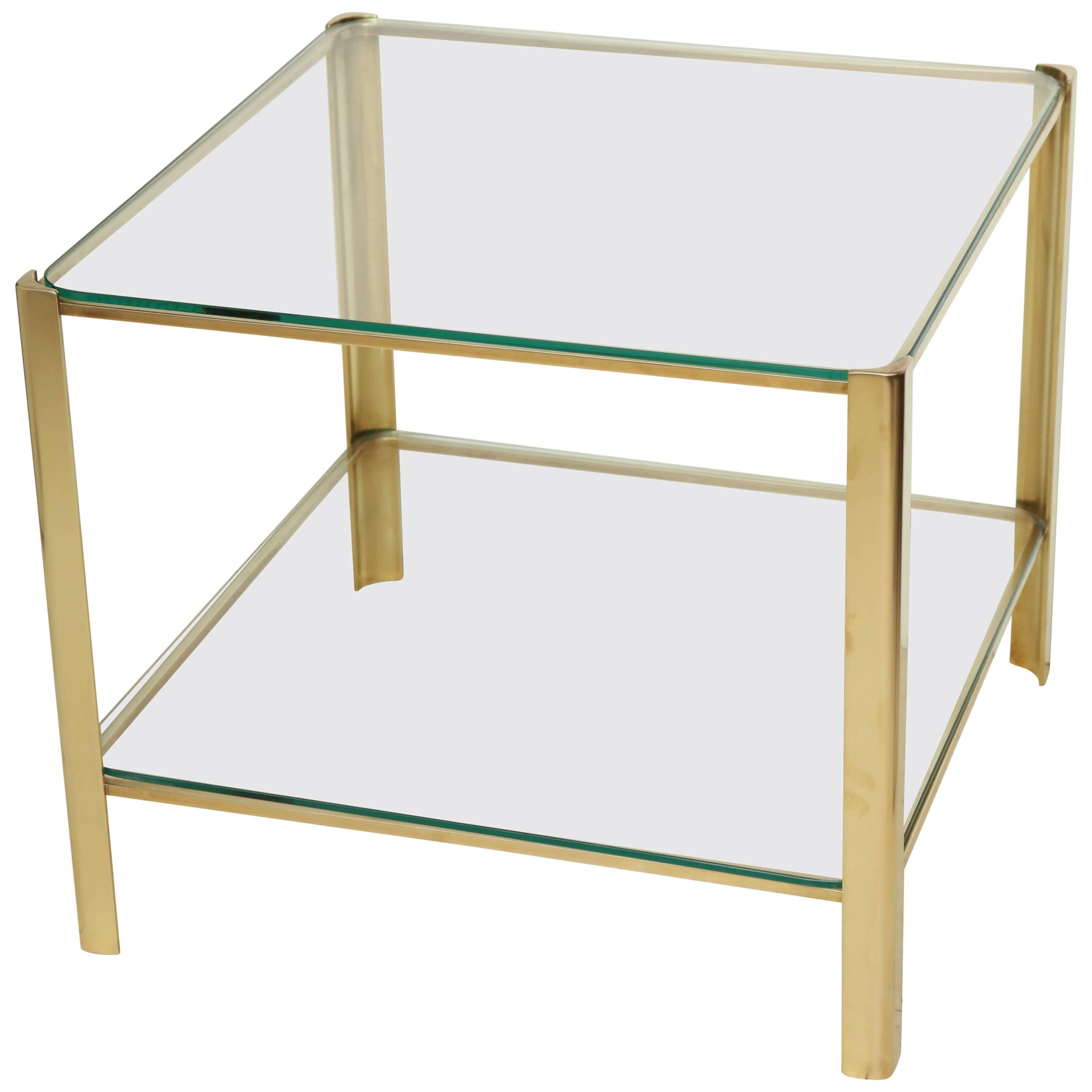 Square Midcentury Brass and Glass Side Table by Maison Malabert, circa 1960s For Sale