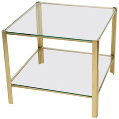 Retro Square Midcentury Brass and Glass Side Table by Maison Malabert, circa 1960s