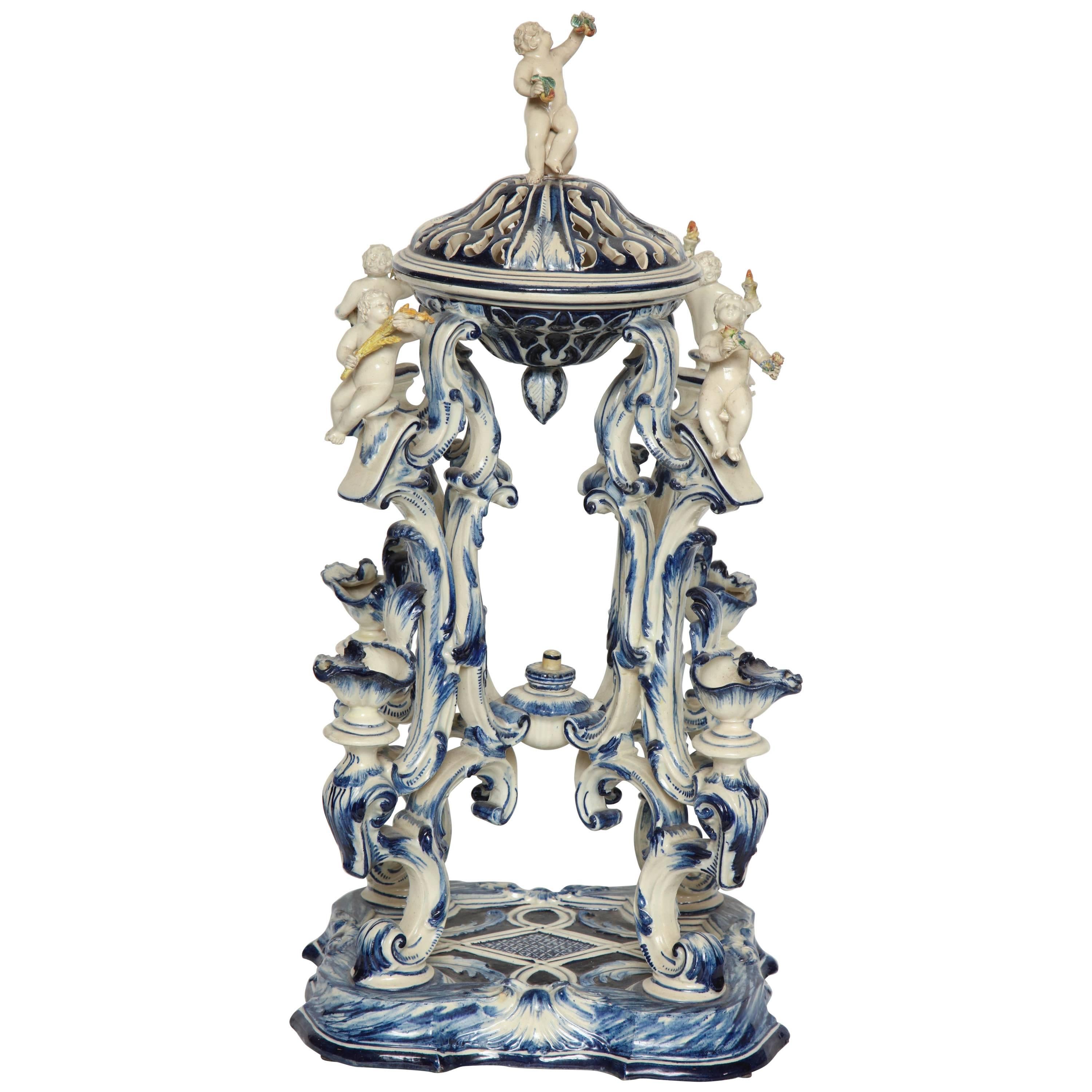 19th Century Italian Blue and White Centre Piece For Sale