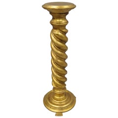 Vintage Italian Gold Leaf Spiral Carved Column Pedestal Stand Barley Twist Solid Wood