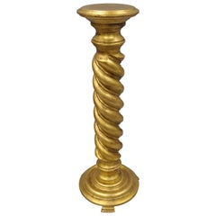 Italian Gold Leaf Spiral Carved Column Pedestal Stand Barley Twist Solid Wood