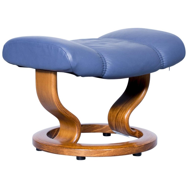 Ekornes Stressless Consul Footstool Leather Blue Modern Footrest at
