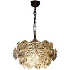 Midcentury Pendant Kinkeldey Royal Hexagonal Crystal and Brass, 1960s