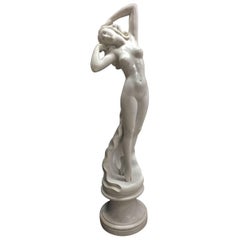 Italian Carved White Marble Nude Figure in an Ocean Wave