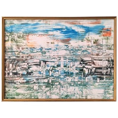 El Puerto de La Habana 'Havana Port Cuba' Pittura acrilica su tavola Andrew Plum