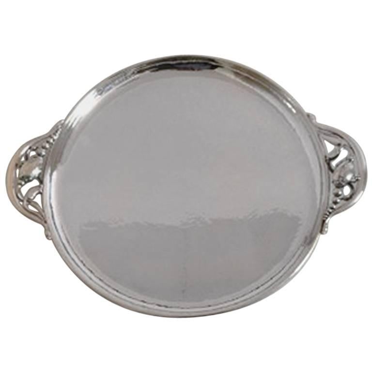 Georg Jensen Sterling Silver Blossom Round Tray with Handles #2AB For Sale