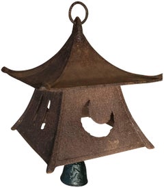 Used Japanese Large Old Lantern and Wind Chime