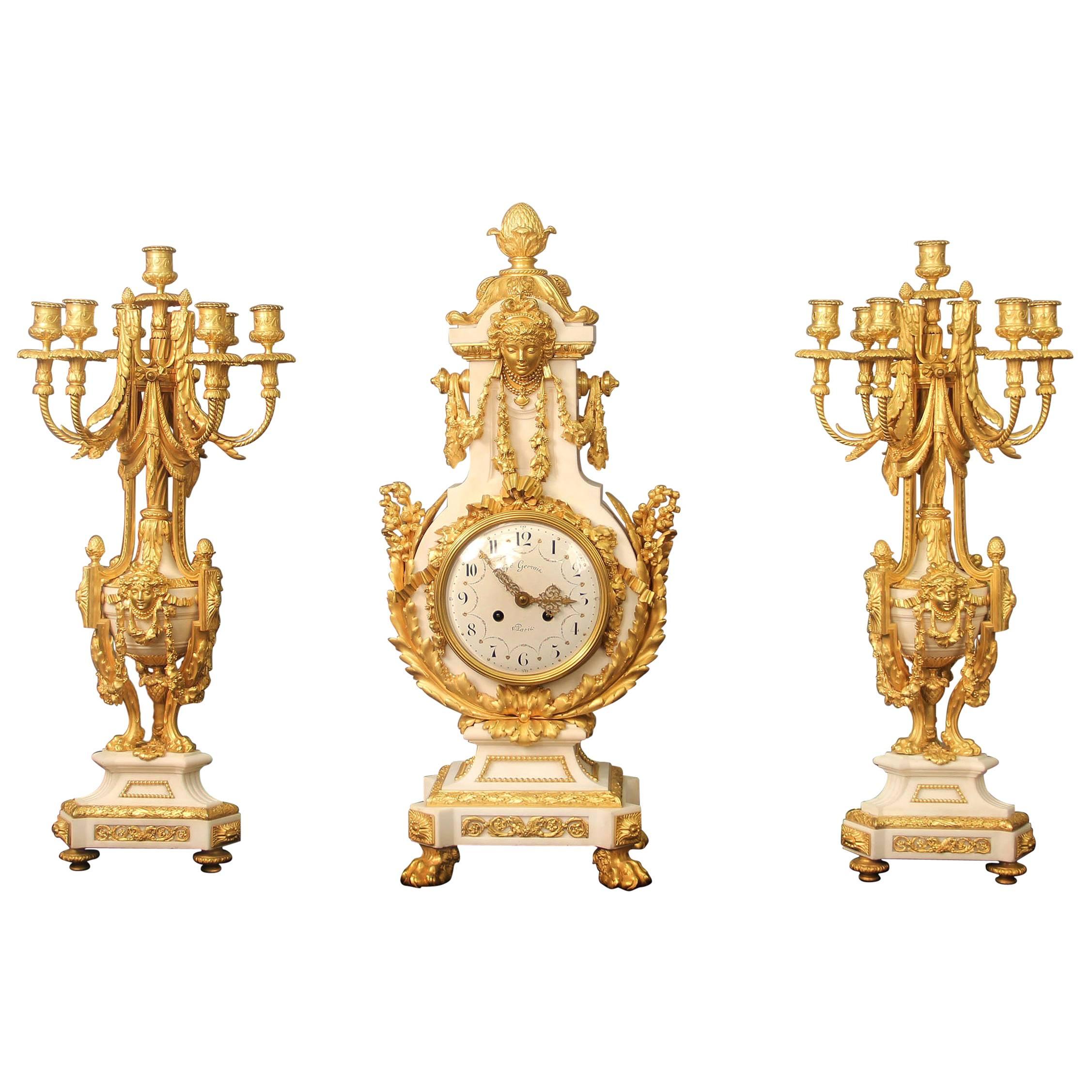 Exceptional Late 19th Century Three-Piece Clock Set by Ferdinand Gervais For Sale