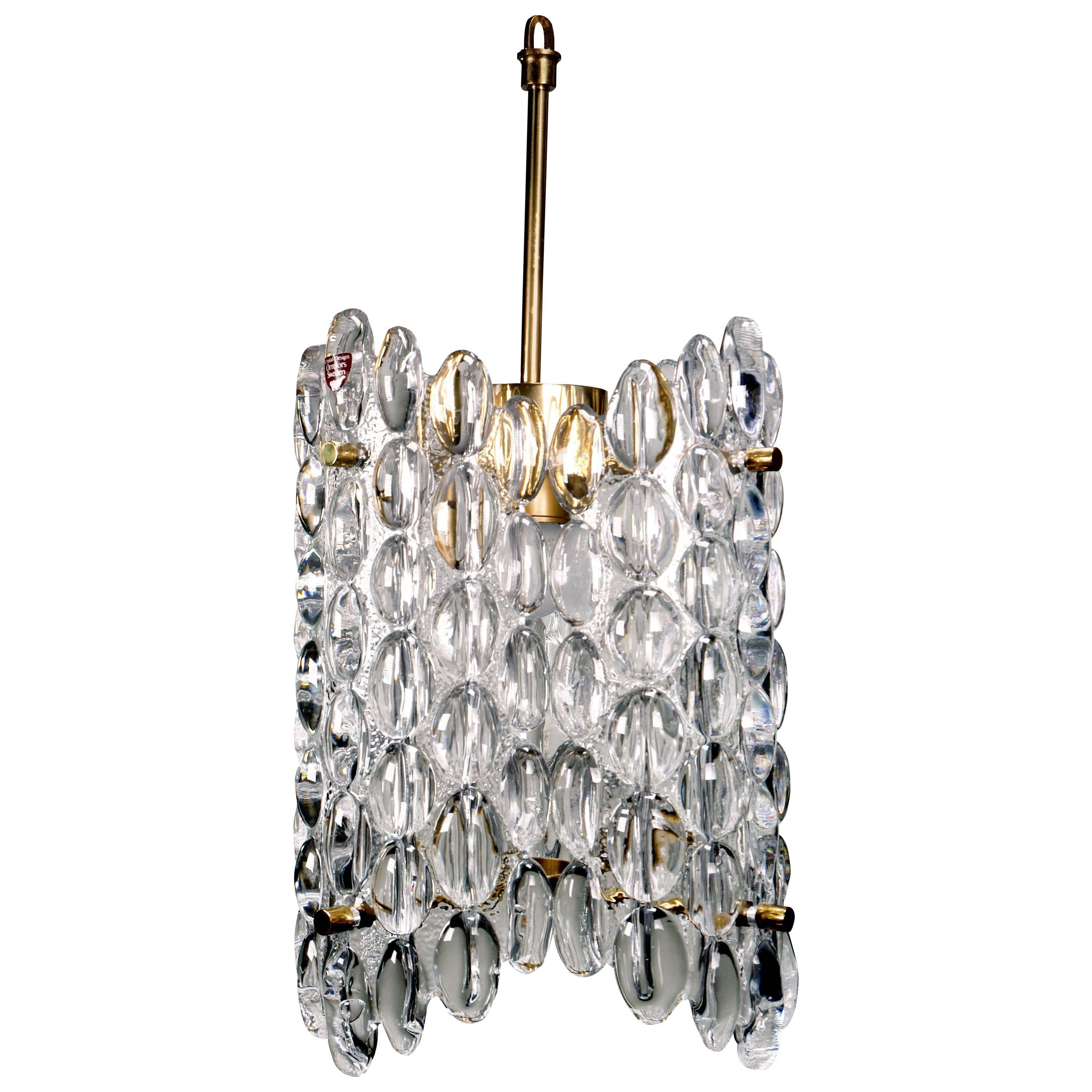 Carl Fagerlund for Orrefors Clear Textured Crystal Four-Plate Chandelier, 1950s