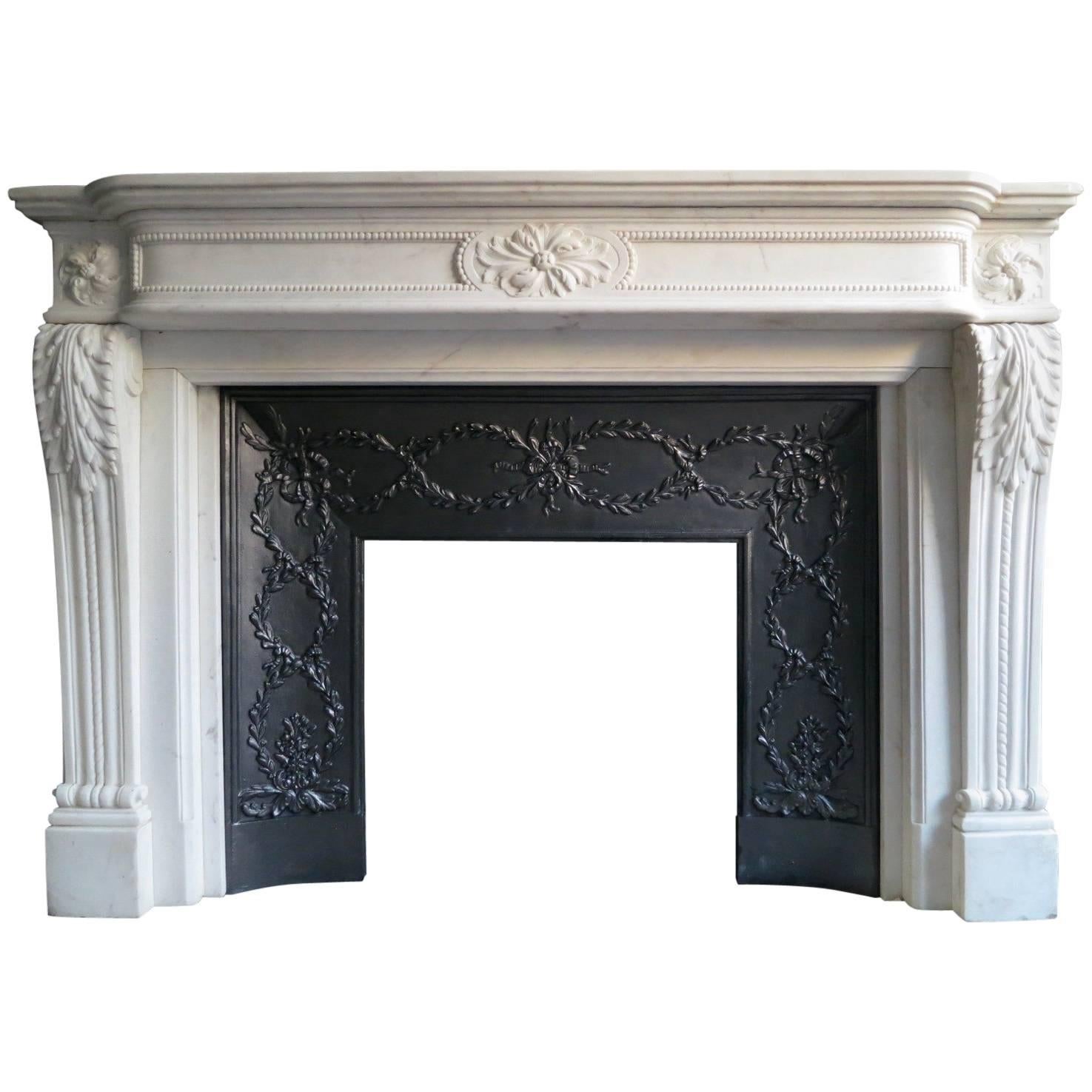 Large White Marble Louis XVI Fireplace Mantel