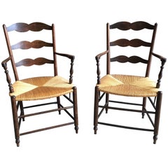 Pair of French Provincial Armchairs with Rush Seats