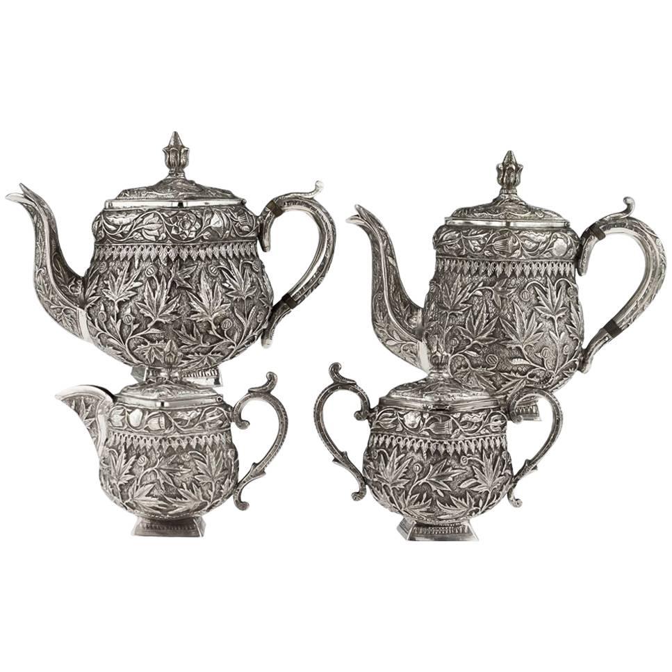 Antique 19th Century Indian Solid Silver Tea and Coffee Set, Kashmir, circa 1880