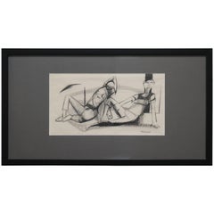 Two Lounging Figures in Charcoal and Ink by Walter Peregoy