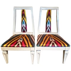 Pair of Silk Ikat Slipper Chairs in the Style of James Mont