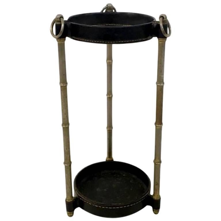 Jacques Adnet Leather and Brass Umbrella Stand