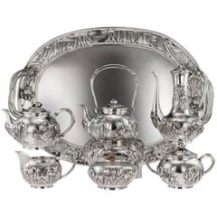 Antique 20th Century Japanese Solid Silver Tea & Coffee Service on Tray, circa 1900