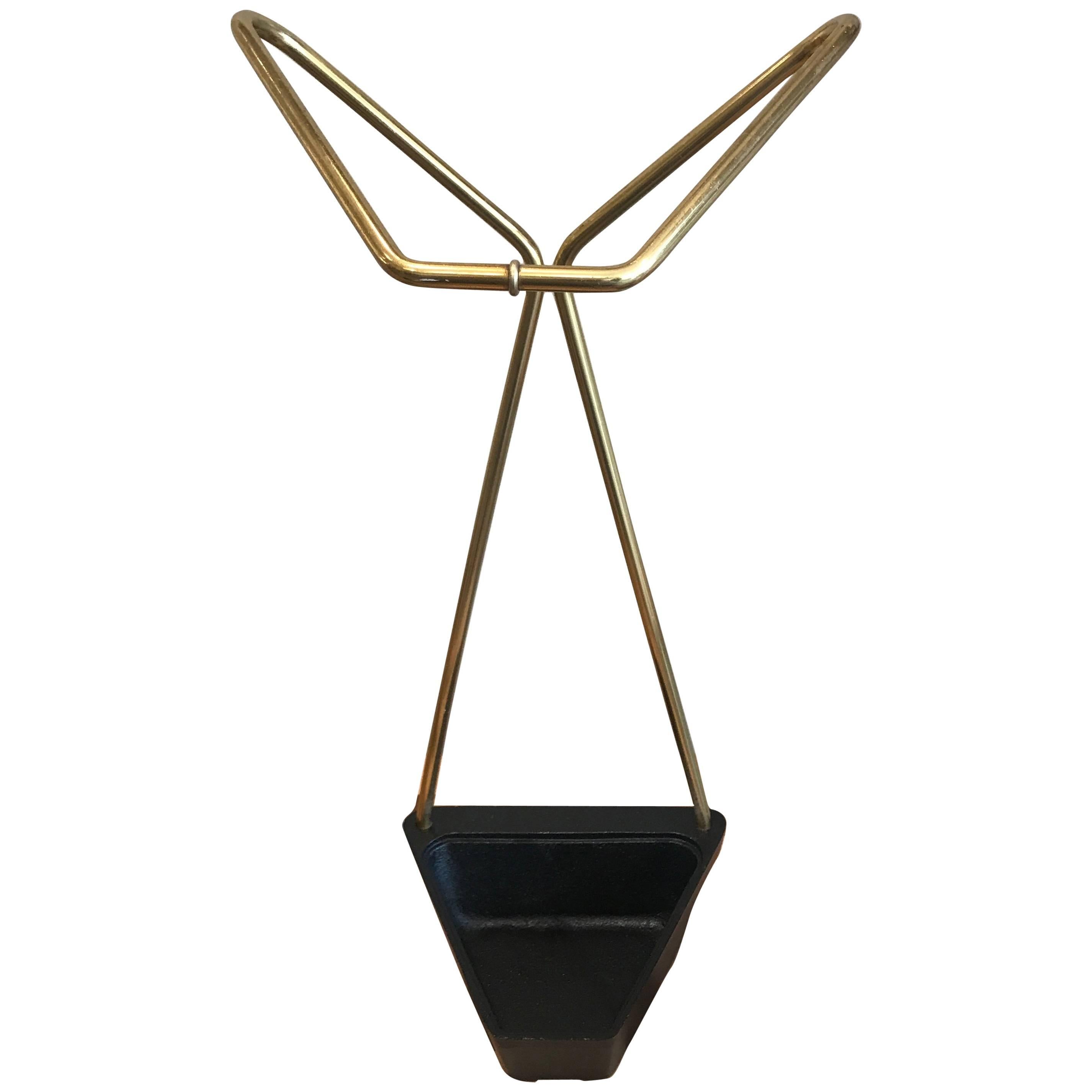 1950s Modernist European Brass and Iron Umbrella Holder For Sale