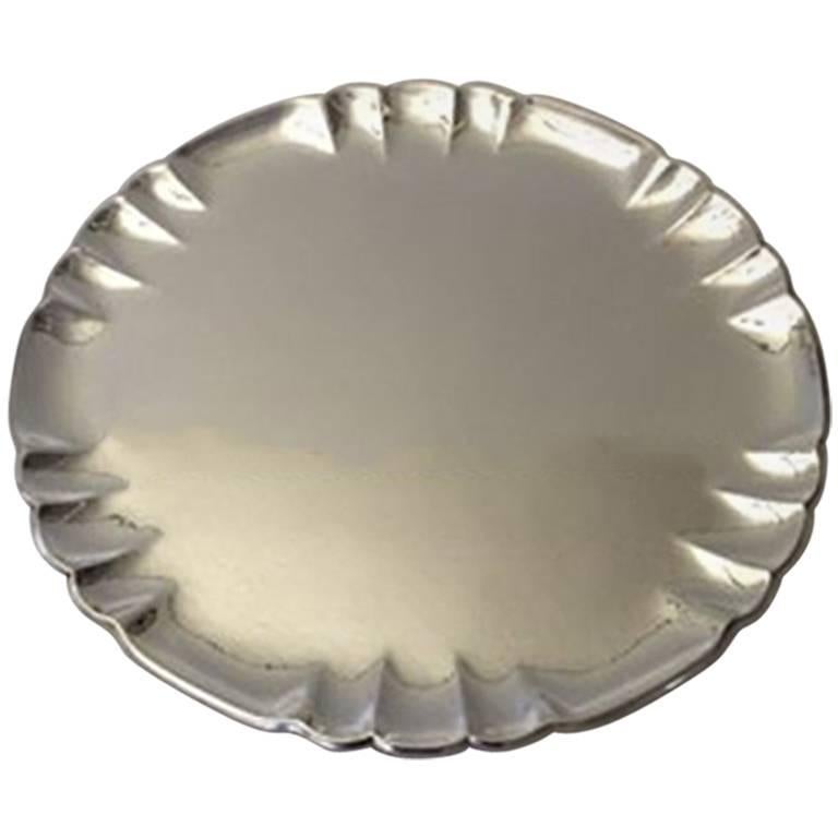 Georg Jensen Sterling Silver Round Tray #519A For Sale