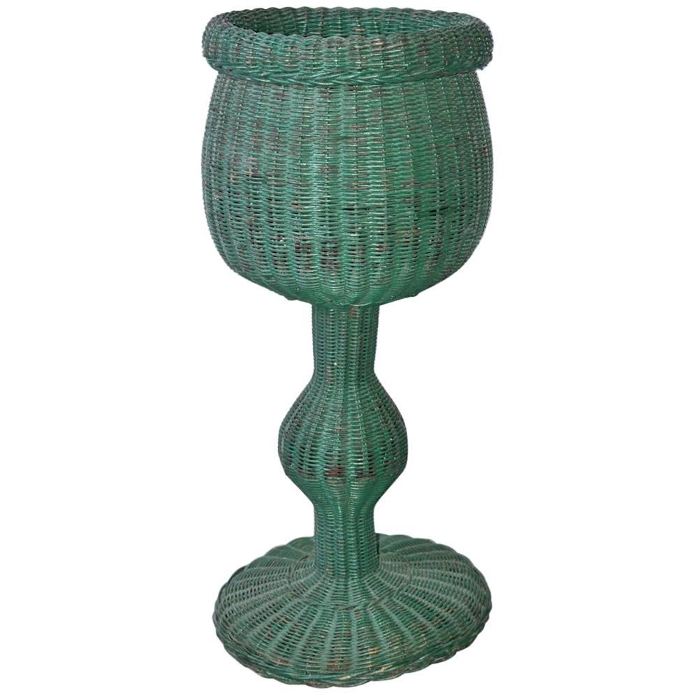 Green Wicker Basket Plant Stand