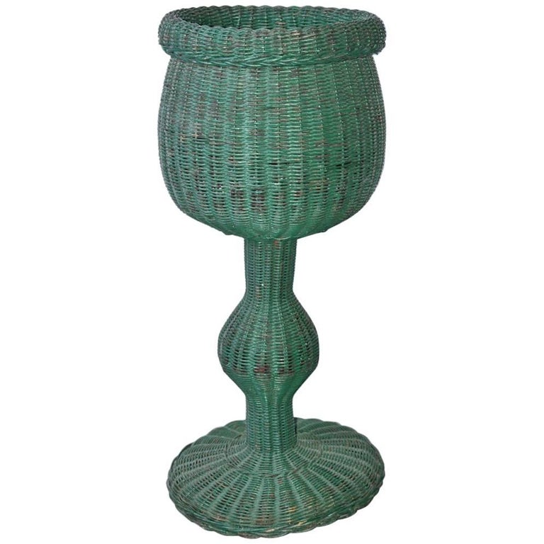 Green Wicker Basket Plant Stand at 1stDibs