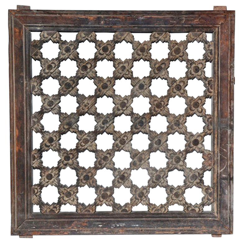 Antique Hand Carved Wood Window Screen Wall Decoration