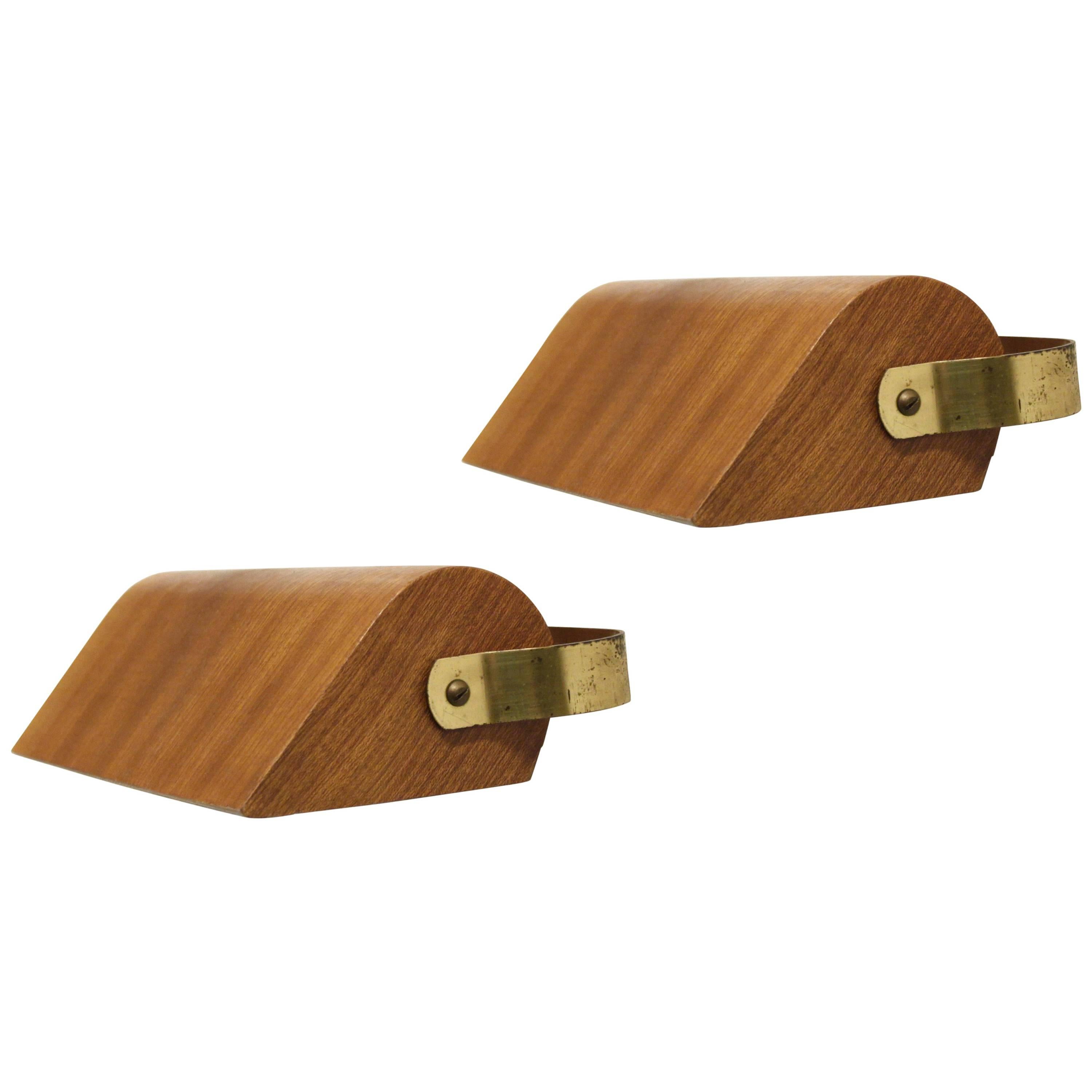 Decorative Pair of Teak Wall Lights, Sweden, 1960s