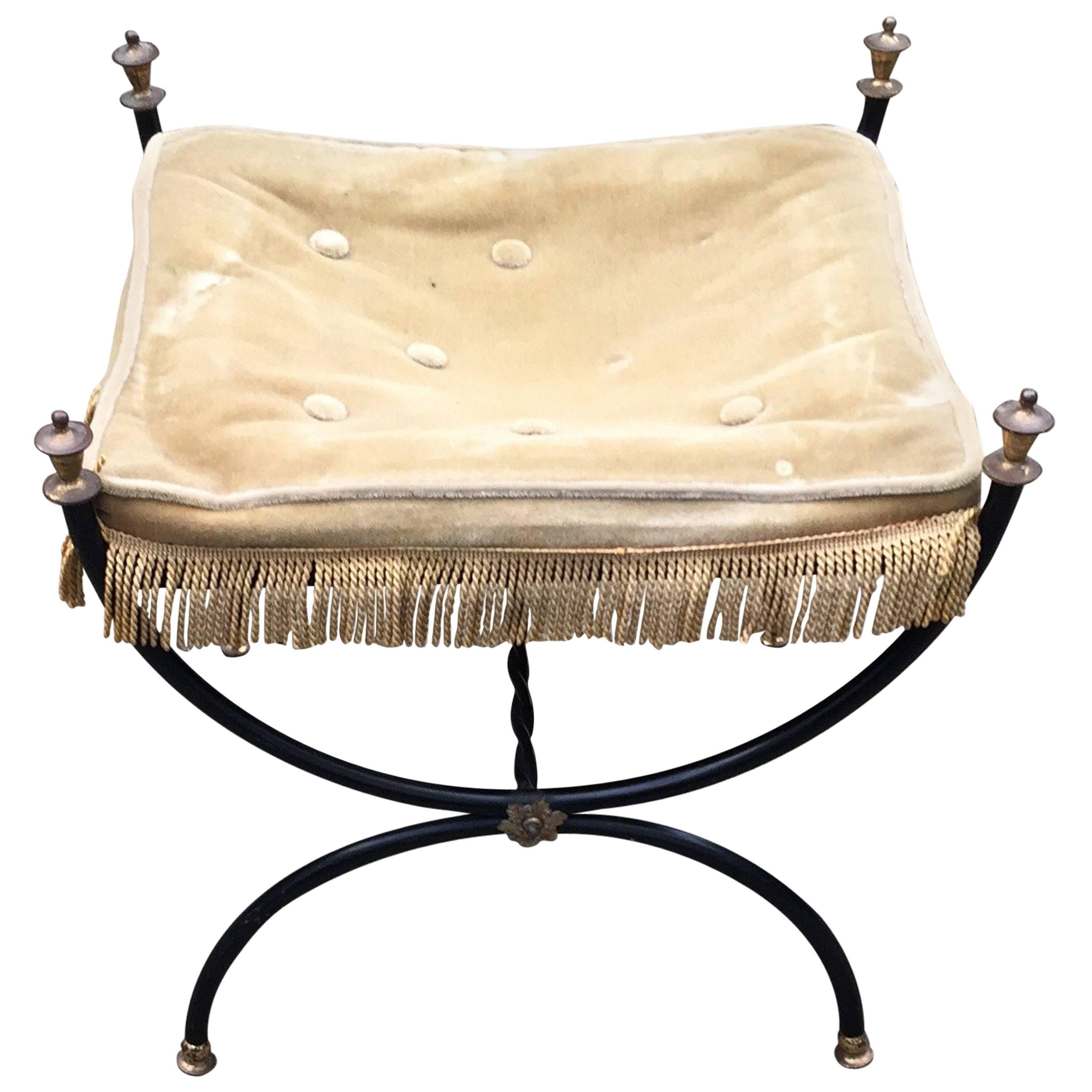 Stool in Lacquered Metal and Fabric, circa 1950